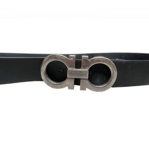 Salvatore Ferragamo Black Belt with Silver Buckle